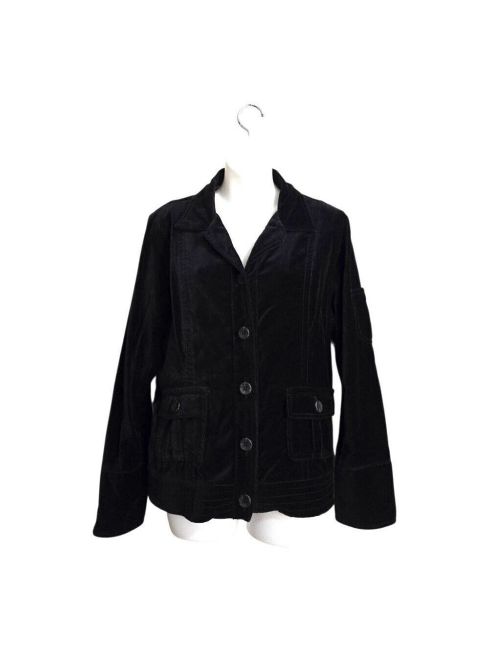 Cabi Black Velvet Deconstructed Notch Label Single Breasted Blazer Sz L